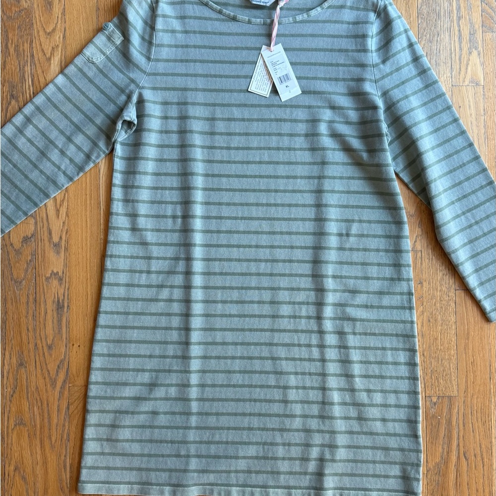 Vineyard Vines Long Sleeve Dress in Green Stripes